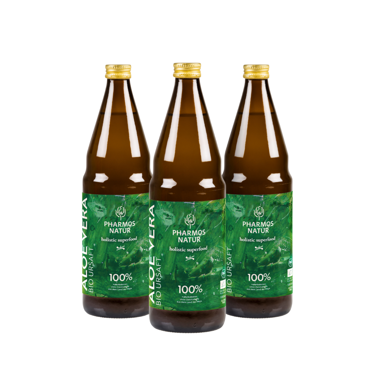Kurpackung 3 Flaschen Aloe Vera Bio Ursaft aus 100 % Aloe Vera Bio Ursaft 0,75 ml