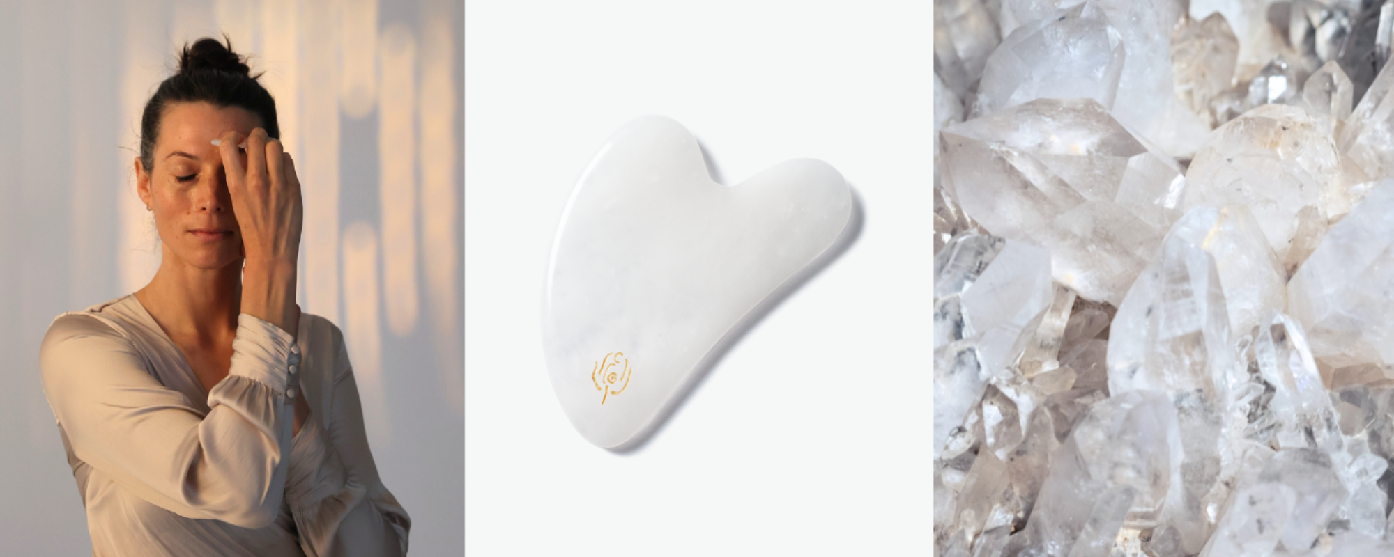 Anwendung eines Gua Sha Steins im Gesicht zur Förderung der Durchblutung und Lymphdrainage.
