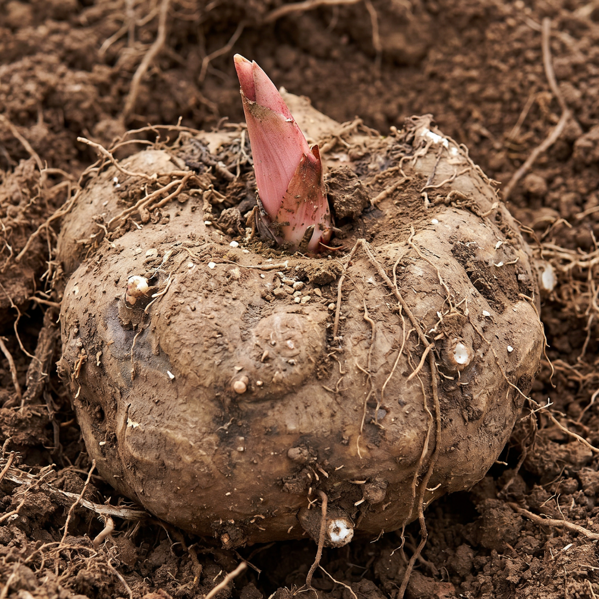Konjakwurzel (Amorphophallus konjac) – traditionsreiche Wurzelpflanze aus Asien mit charakteristischer Knolle.