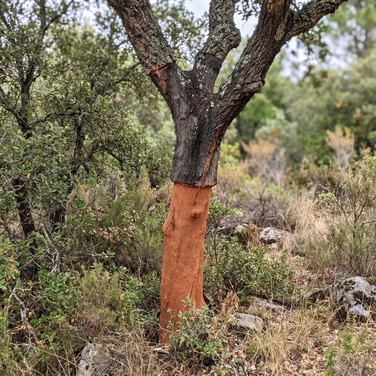 Kork (Quercus suber) – natürlicher Rohstoff aus der Rinde der Korkeiche, die im Mittelmeerraum beheimatet ist.