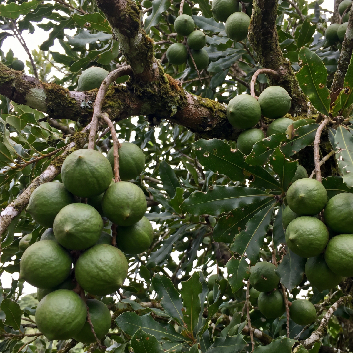 Macadamianuss (Macadamia integrifolia)  ursprünglich aus Australien stammende Nussfrucht mit wertvollen Pflanzenölen und natürlicher Pflanzenkraft.