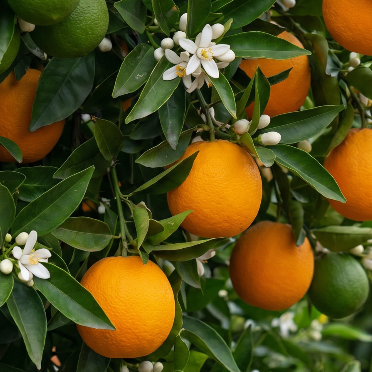 Orange (Citrus sinensis) – sonnengereifte Zitrusfrucht mit leuchtender Farbe und mediterranem Charakter.