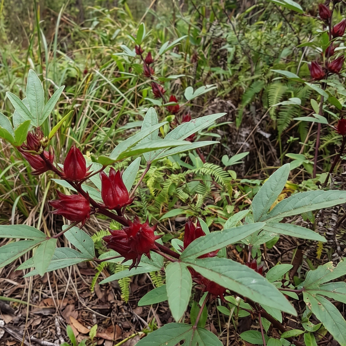 Roselle (Hibiscus sabdariffa) – traditionsreiche Hibiskusart mit leuchtend roten Blütenkelchen und langer Kulturgeschichte.