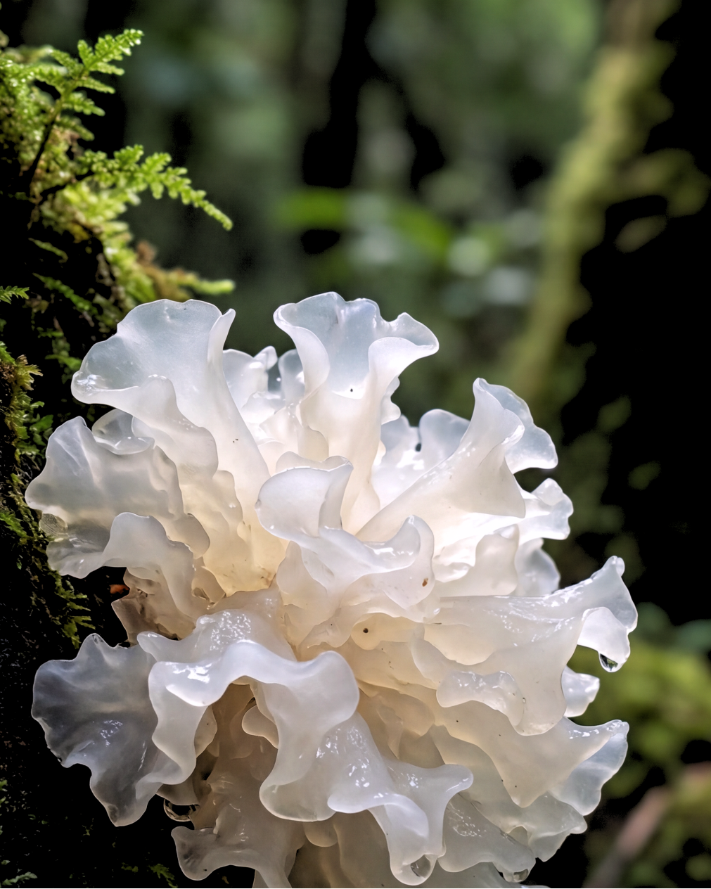 Snow Mushroom der im Wald an einem Baum wächst