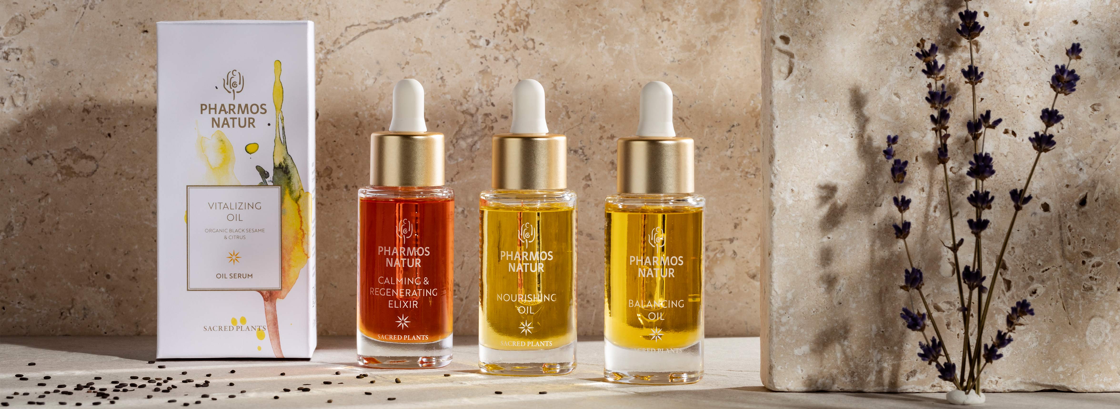 Produktlinie Oil Serum mit Balancing Oil, Nourishing Oil, Vitalizing Oil, Detoxing Oil, Calming & Regenerating Oil