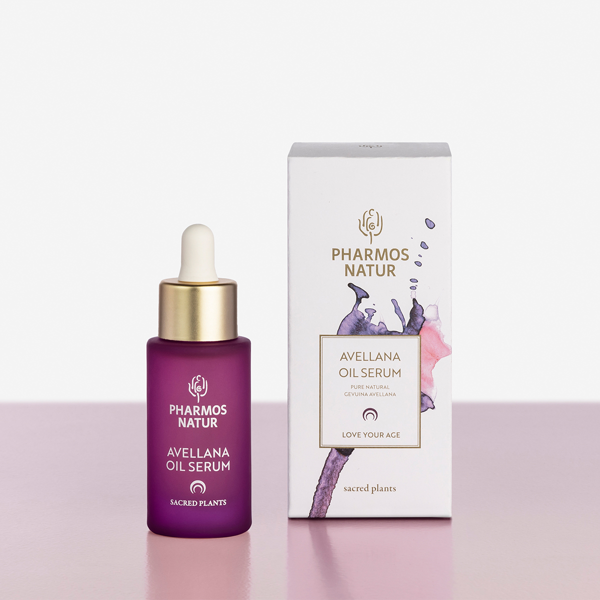 Lilanes Avellana Öl Serum neben weißer Verpackung